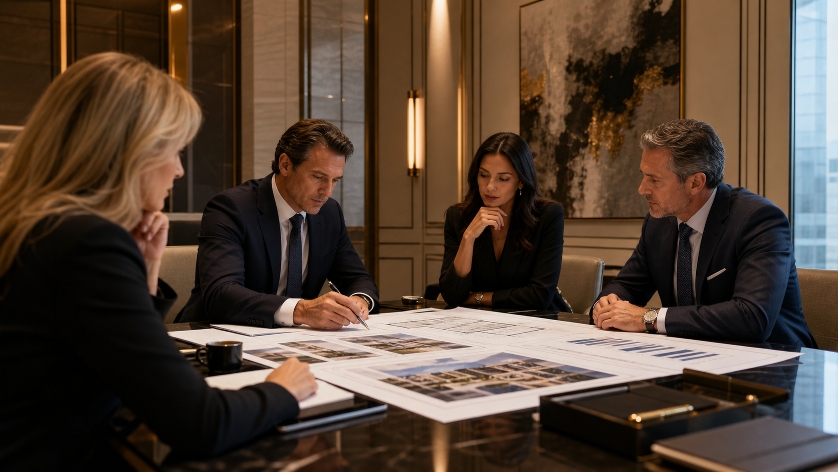 Business consulting team reviewing property strategy